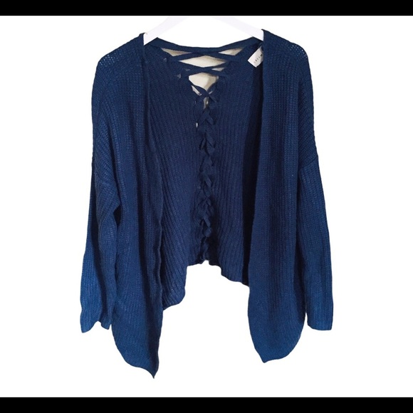 DREAMERS (Nords) Boho Back Lace up Detail Cardigan Navy Blue Size Small-Medium - Picture 3 of 12